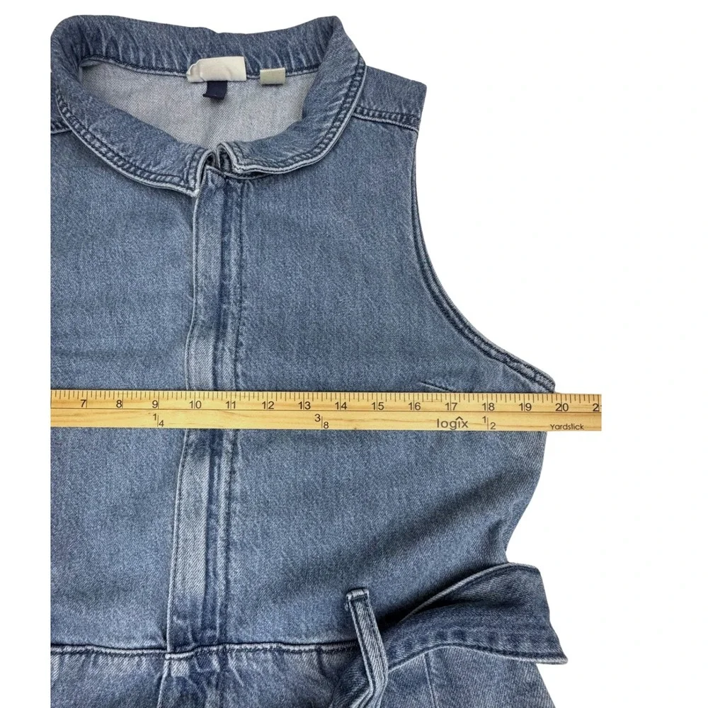Sleeveless Denim Jumpsuit with Belt - Blue - Picture 11 of 12